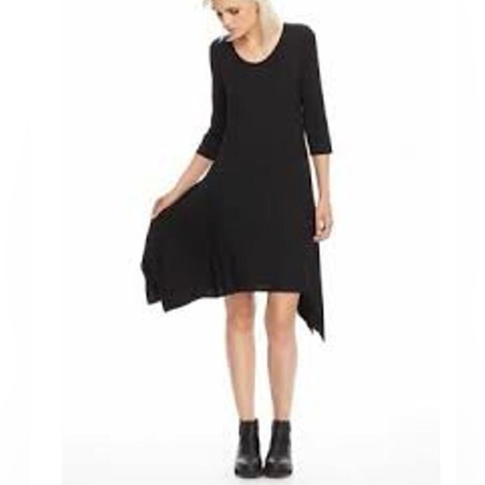 Eileen Fisher Classic Black Long Sleeve Asymmetrical Dress